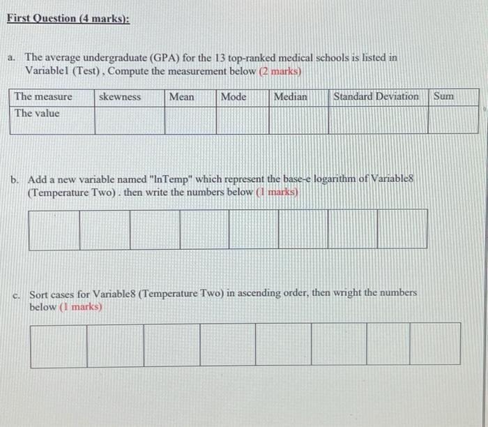 First Question 4 Marks A A The Average Undergraduate Gpa For The 13 Top Ranked Medical Schools Is Listed In Varia 1