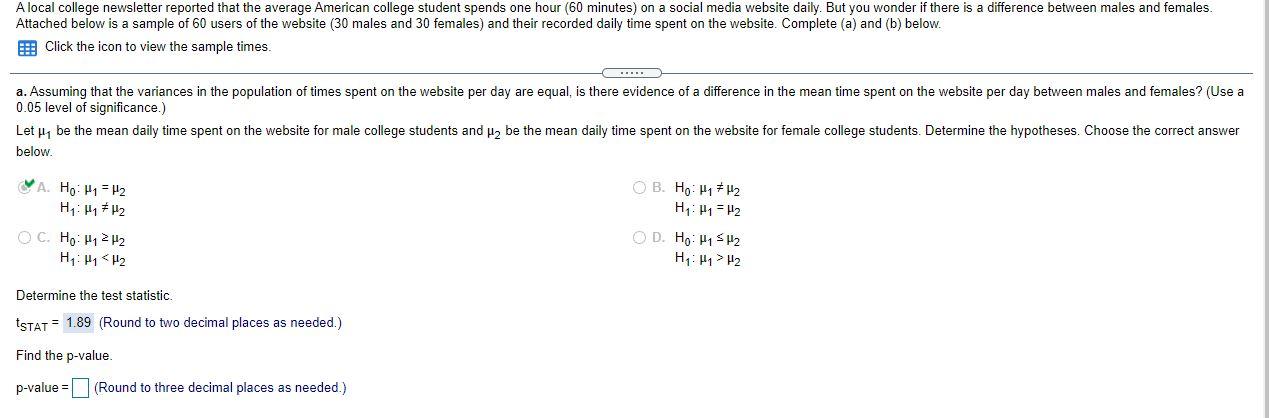 A Local College Newsletter Reported That The Average American College Student Spends One Hour 60 Minutes On A Social M 1