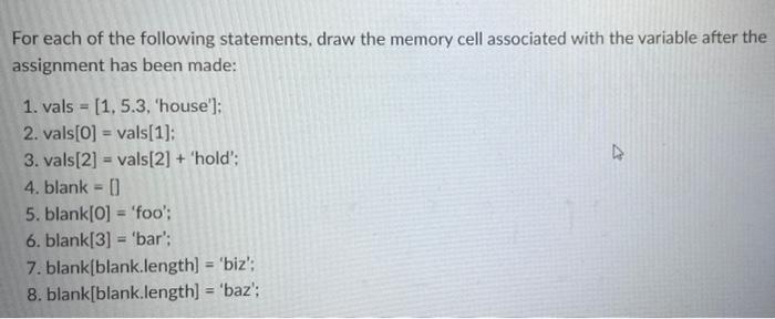 For Each Of The Following Statements Draw The Memory Cell Associated With The Variable After The Assignment Has Been Ma 1