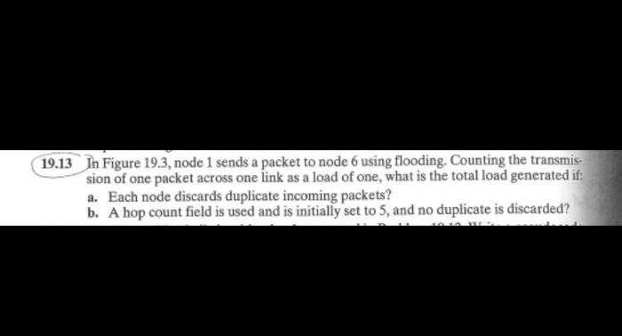19 13 In Figure 19 3 Node 1 Sends A Packet To Node 6 Using Flooding Counting The Transmis Sion Of One Packet Across O 1