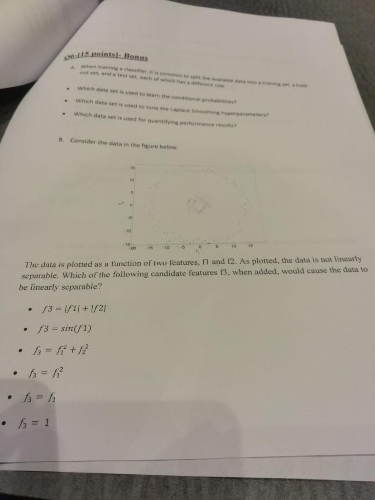 Q 115 Pointsl Bonus When Twice To The Out Set And A Test Et Each Of These Which Data Set Is Used To Learn The Condition 1