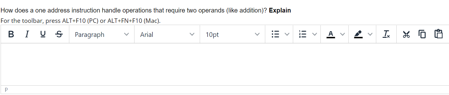 How Does A One Address Instruction Handle Operations That Require Two Operands Like Addition Explain For The Toolbar 1