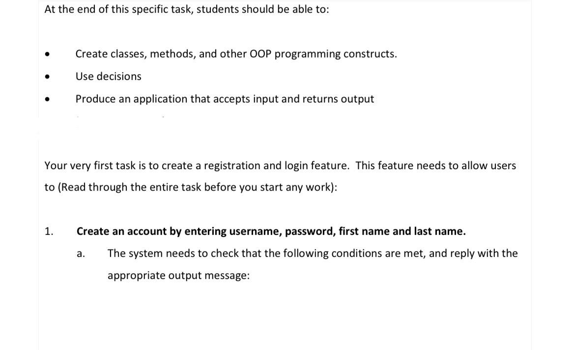 At The End Of This Specific Task Students Should Be Able To Create Classes Methods And Other Oop Programming Const 1