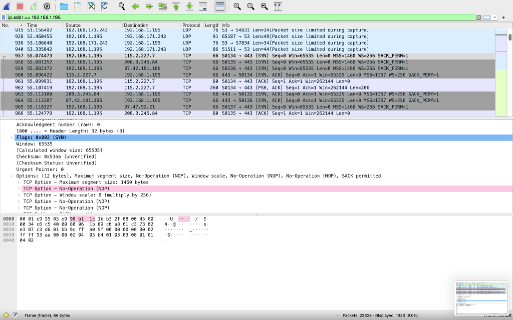 I Ip Addr 192 168 1 195 No A Time Source Destination Protocol Length Info 915 51 156492 192 168 171 243 192 168 1 1