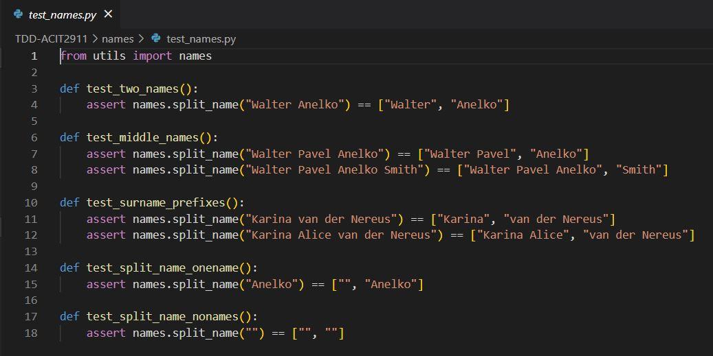 Test Names Py X Tdd Acit2911 Names Test Names Py 1 From Utils Import Names 2 3 Def Test Two Names 4 Assert Names 1