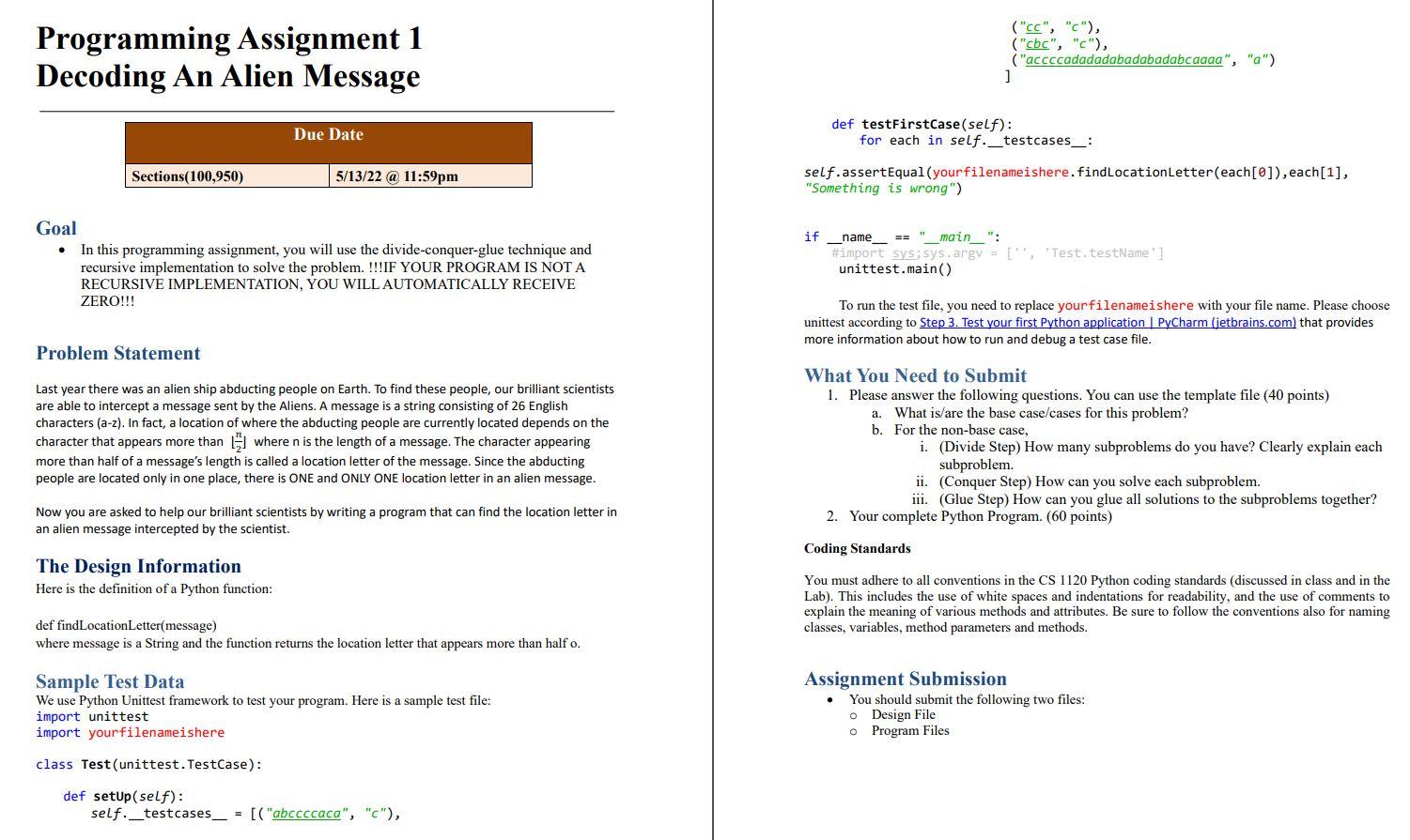 Programming Assignment 1 Decoding An Alien Message Cc C Cbc C Accccadadadabadabadabcaaaa A Due 1