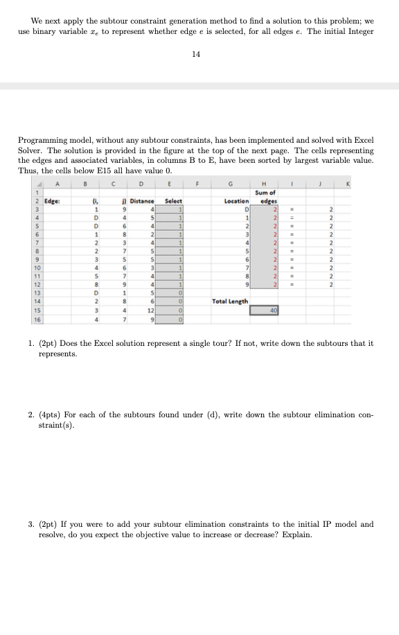 We Next Apply The Subtour Constraint Generation Method To Find A Solution To This Problem We Use Binary Variable Ze To 1