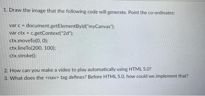 1 Draw The Image That The Following Code Will Generate Point The Co Ordinates Var C Document Getelementbyld Mycanv 1