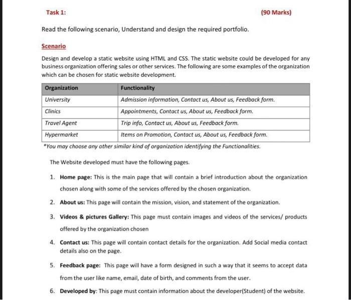 Task 1 90 Marks Read The Following Scenario Understand And Design The Required Portfolio Scenario Design And Develo 1
