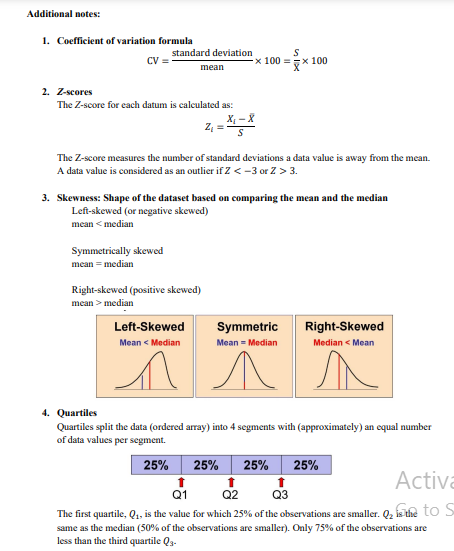 Additional Notes 1 Coefficient Of Variation Formula Standard Deviation S Cv Ex 100 X 100 Mean 2 Z Scores The Z Scor 1