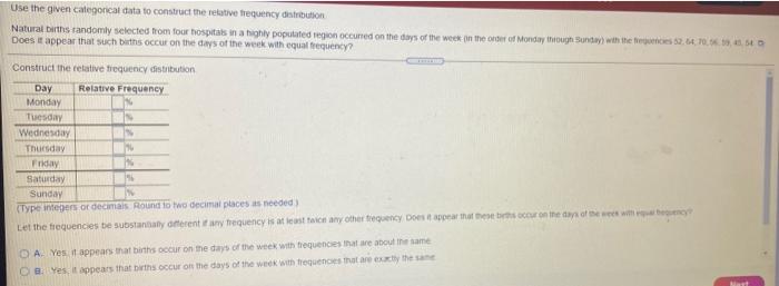 Use The Given Categorical Data To Construct The Relative Frequency Distribution Natural Births Randomly Selected From Fo 1