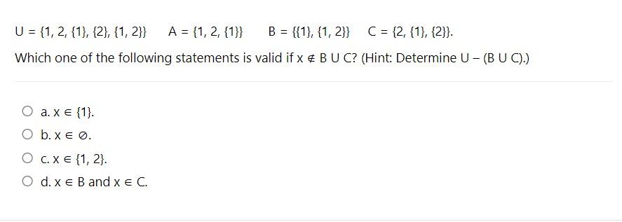 U 1 2 1 2 1 2 A 1 2 1 B 1 1 2 C 2 1 2 Which One Of The Following Statements 1