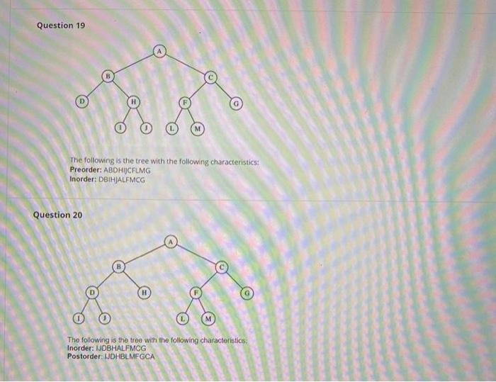 Question 19 The Following Is The Tree With The Following Characteristics Preorder Abdhijcflmg Inorder Dbihalfmcg Ques 1