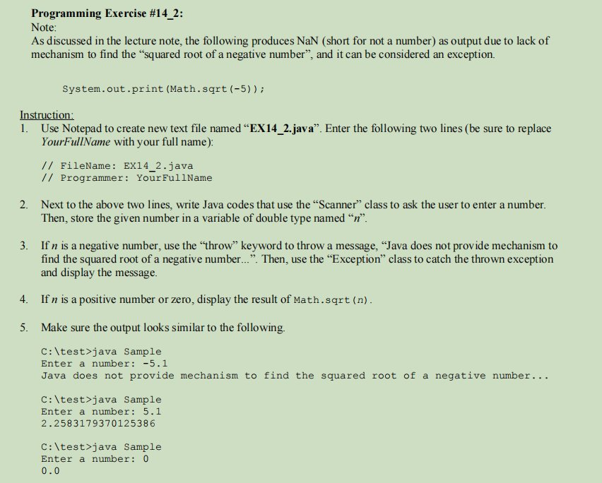 Note Programming Exercise 14 2 As Discussed In The Lecture Note The Following Produces Nan Short For Not A Number 1