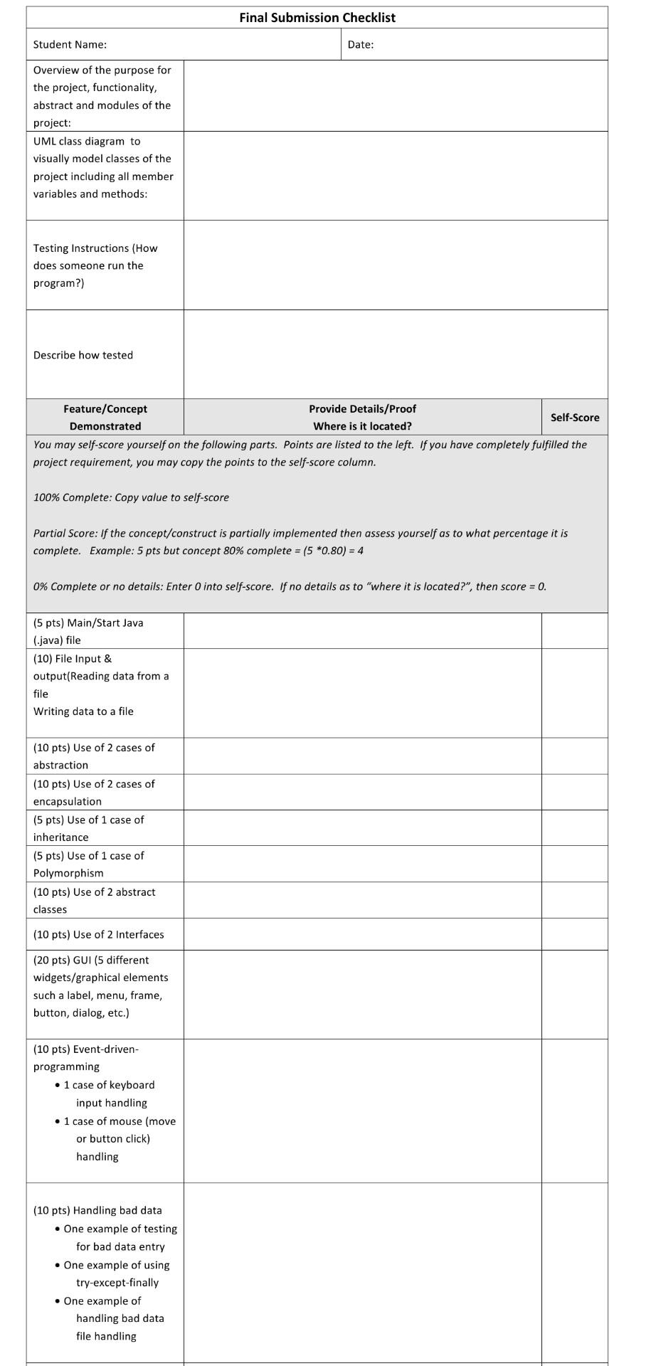 Final Submission Checklist Student Name Date Overview Of The Purpose For The Project Functionality Abstract And Modu 1