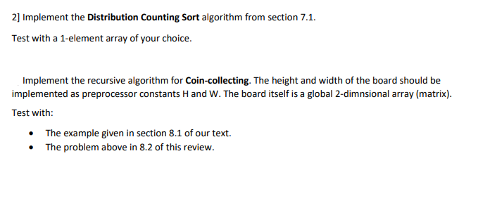 2 Implement The Distribution Counting Sort Algorithm From Section 7 1 Test With A 1 Element Array Of Your Choice Impl 1