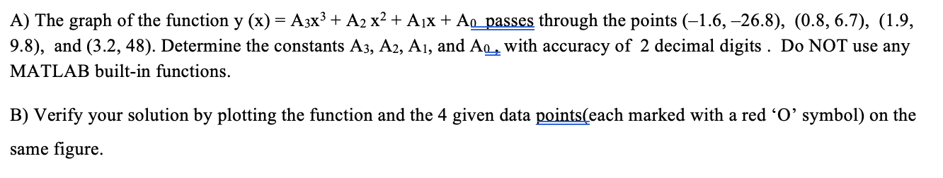 A The Graph Of The Function Y X A3x3 A2 X2 Ajx Ao Passes Through The Points 1 6 26 8 0 8 6 7 1 9 9 1
