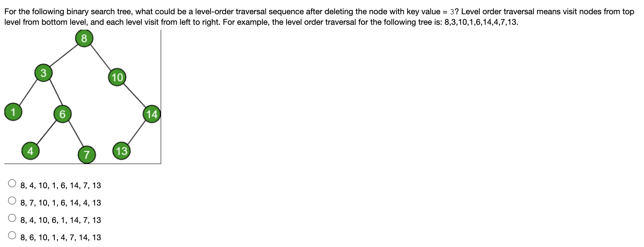 For The Following Binary Search Tree What Could Be A Level Order Traversal Sequence After Deleting The Node With Key Va 1