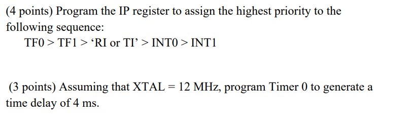 4 Points Program The Ip Register To Assign The Highest Priority To The Following Sequence Tfo Tf1 Ri Or Ti In 1