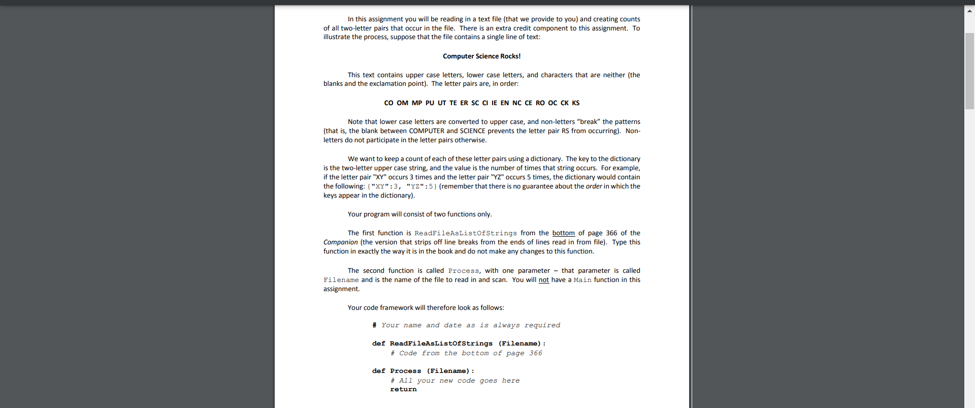 In This Assignment You Will Be Reading In A Text File That We Provide To You And Creating Counts Of All Two Letter Pai 1