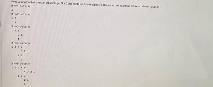 Write A Function That Takes An Input Integer N 0 And Prints The Following Pattern See Some Point Examples Below For Di 1