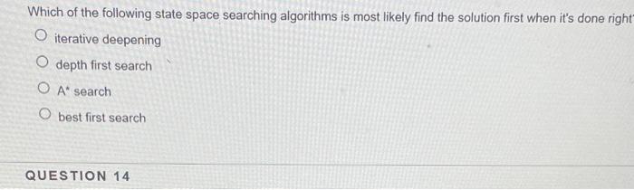 Which Of The Following State Space Searching Algorithms Is Most Likely Find The Solution First When It S Done Right O It 1
