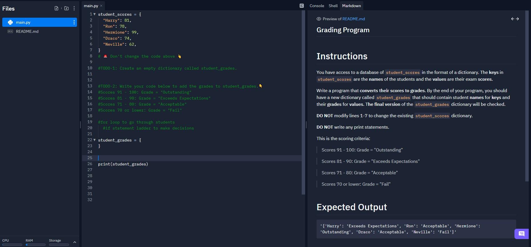 E Console Shell Markdown Files O Preview Of Readme Md Main Py Md Readme Md Grading Program Instructions You Have Acces 1