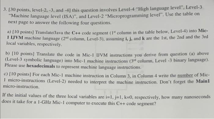 3 30 Points Level 2 3 And 4 This Question Involves Level 4 High Language Level Level 3 Machine Language Leve 1