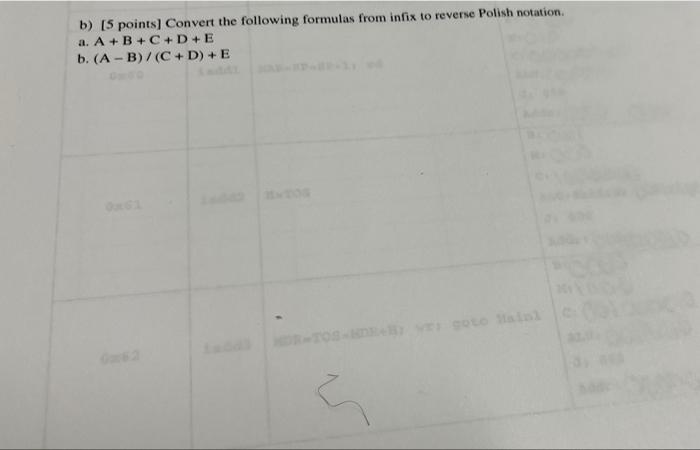 B 5 Points Convert The Following Formulas From Infix To Reverse Polish Notation A A B C D E B A B C D E 1
