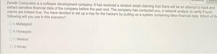 Zeneth Computers Is A Software Development Company It Has Recelved A Random Email Claiming That There Will Be An Attemp 1