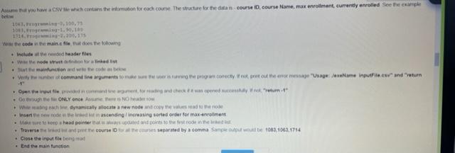 As They Have A Csv Wach Contans The Information For Each Course The Structure For The Data Course 10 Course Name Max E 1