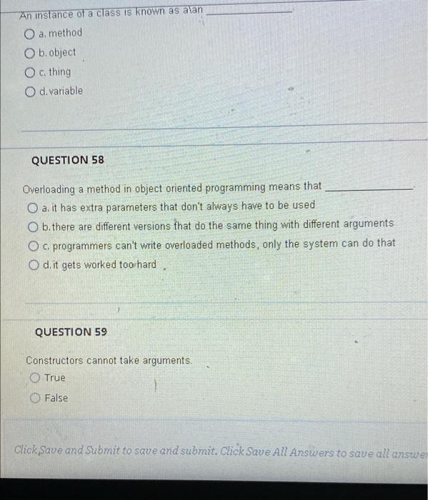 Siticis Count Question 61 Methods May Be Overloaded True O False Question 62 Assume The Following Method Header Void Cir 2