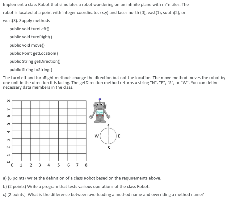 Implement A Class Robot That Simulates A Robot Wandering On An Infinite Plane With M N Tiles The Robot Is Located At A 1