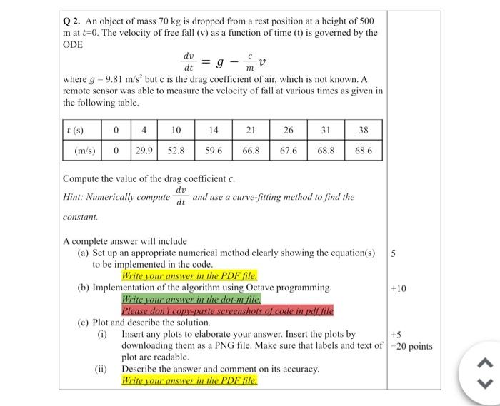 Only Answer In Octave Or Matlab Code No Handwritten Answers No Handwritten Answers No Handwritten Answers 1