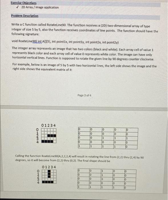 Exercise Objectives 2d Array Image Application Problem Description Write A C Function Called Rotateline90 The Funct 2