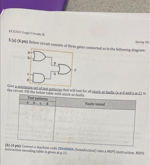 Ece2411 Logic Circuits 11 5 A 6 Pts Below Circuit Consists Of Three Gates Connected As In The Following Diagram Spri 1