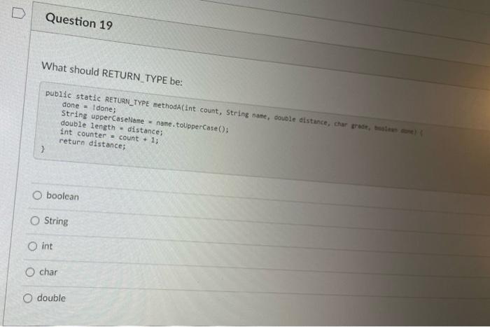 Question 8 In The Following Method Where Are Ch And D Stored Public Static Void Methodb Character Ch Double D 0 5 2