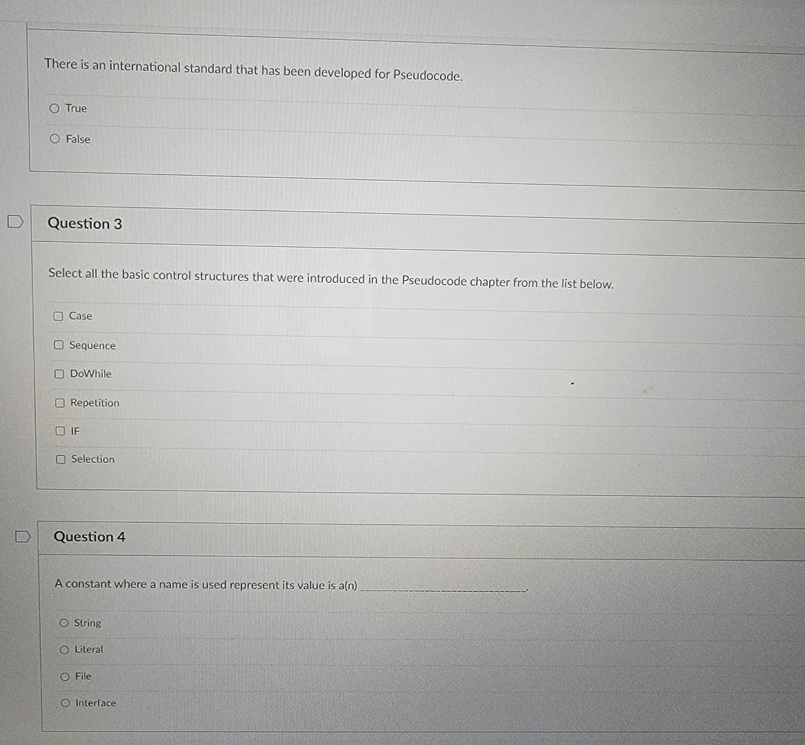There Is An International Standard That Has Been Developed For Pseudocode O True O False Question 3 Select All The Basi 1