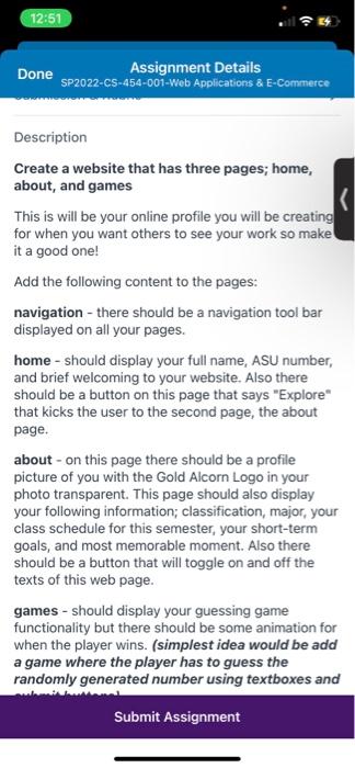 12 51 Done Assignment Details Sp2022 Cs 454 001 Web Applications E Commerce Description Create A Website That Has Thre 1