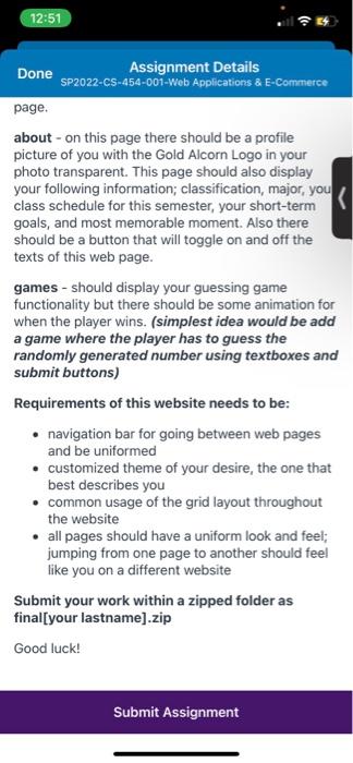 12 51 Done Assignment Details Sp2022 Cs 454 001 Web Applications E Commerce Description Create A Website That Has Thre 2