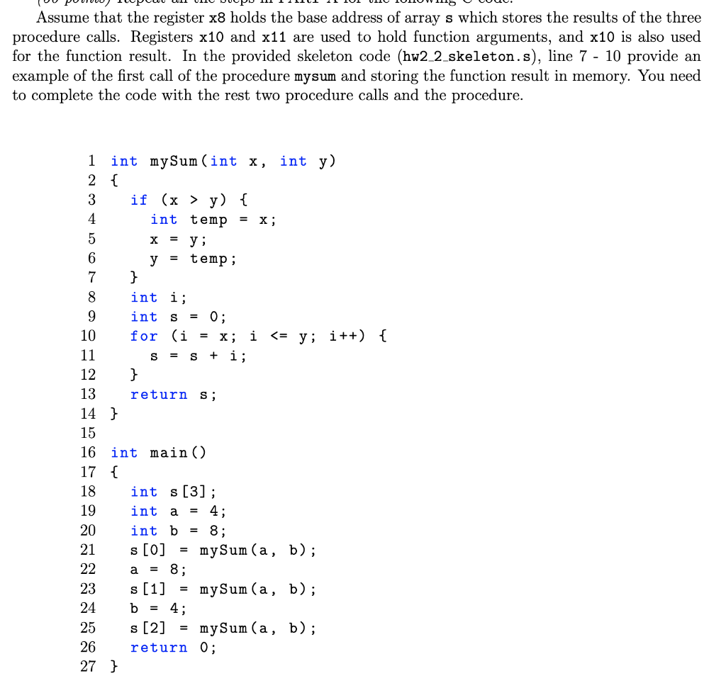 Please Write Risc V Assembly Code For The C Code Provided Above 1