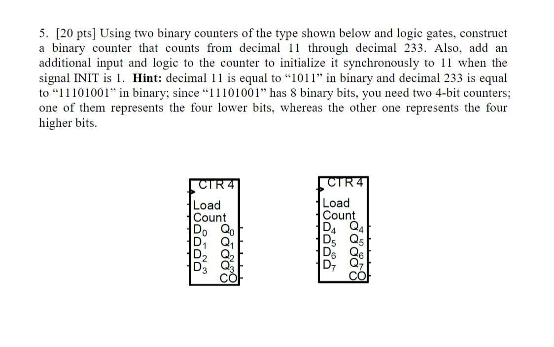 5 20 Pts Using Two Binary Counters Of The Type Shown Below And Logic Gates Construct A Binary Counter That Counts Fr 1