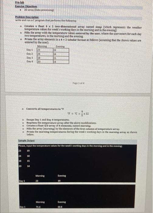 Pre Lab Exercise Objectives 20 Array Data Processing Problem Description Write And Run A Program That Performs The F 1