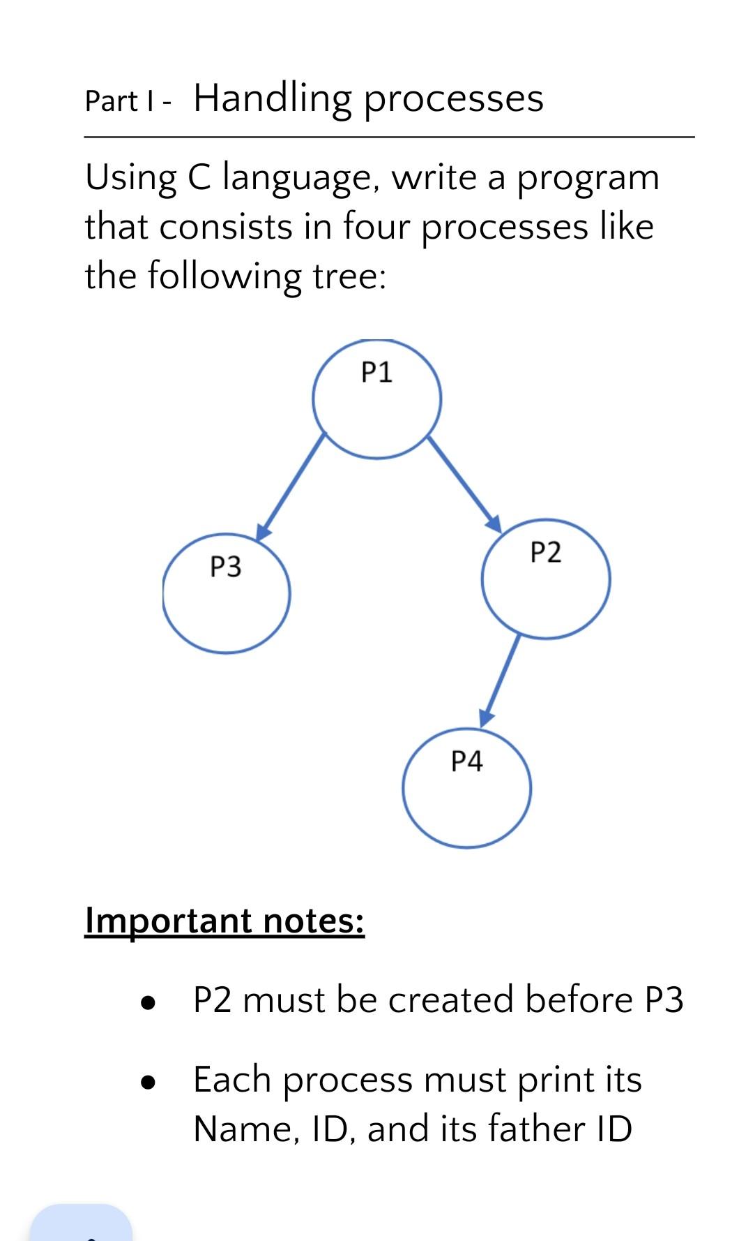 Part 1 Handling Processes Using C Language Write A Program That Consists In Four Processes Like The Following Tree P 1