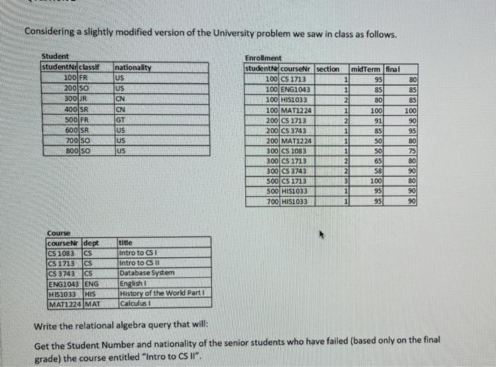 Considering A Slightly Modified Version Of The University Problem We Saw In Class As Follows 80 85 Student Studentnd Cl 1