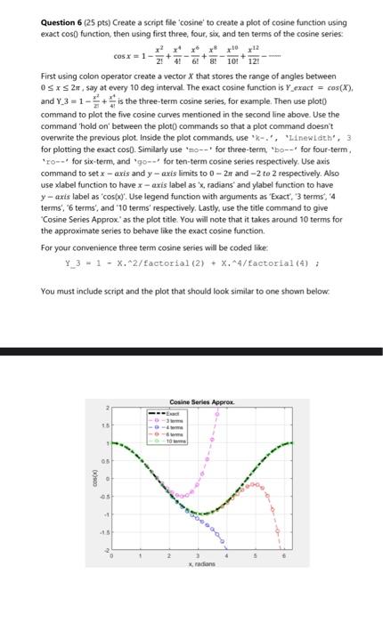 Question 625 Pto Create A Script File Cone Toote Pict Of Core Function Using Exact Coso Function Then Using First Three 3