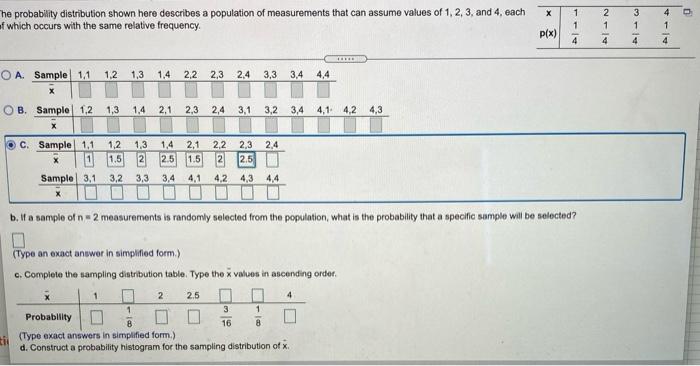 X 2 The Probability Distribution Shown Here Describes A Population Of Measurements That Can Assume Values Of 1 2 3 An 1