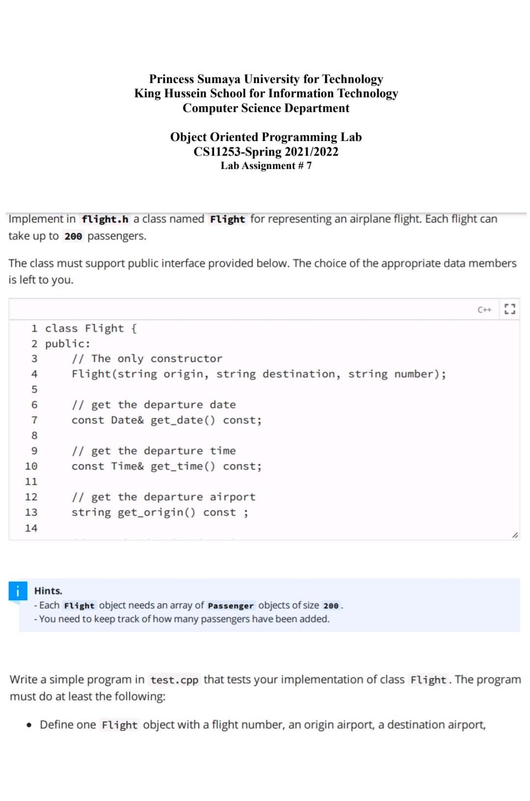 Name Id Section Lab Objectives Practice Using Composition Question You Will Use Oop To Model Flights Where Each 5