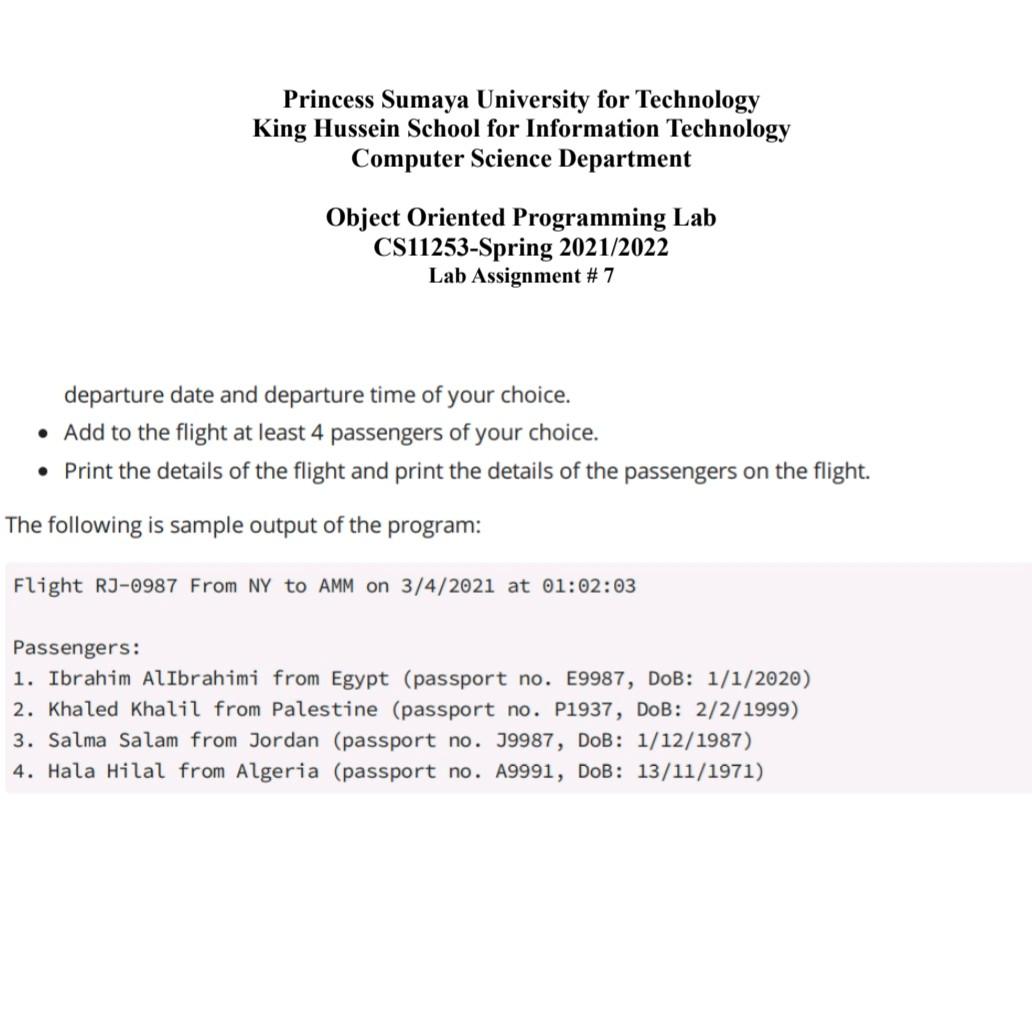 Name Id Section Lab Objectives Practice Using Composition Question You Will Use Oop To Model Flights Where Each 6